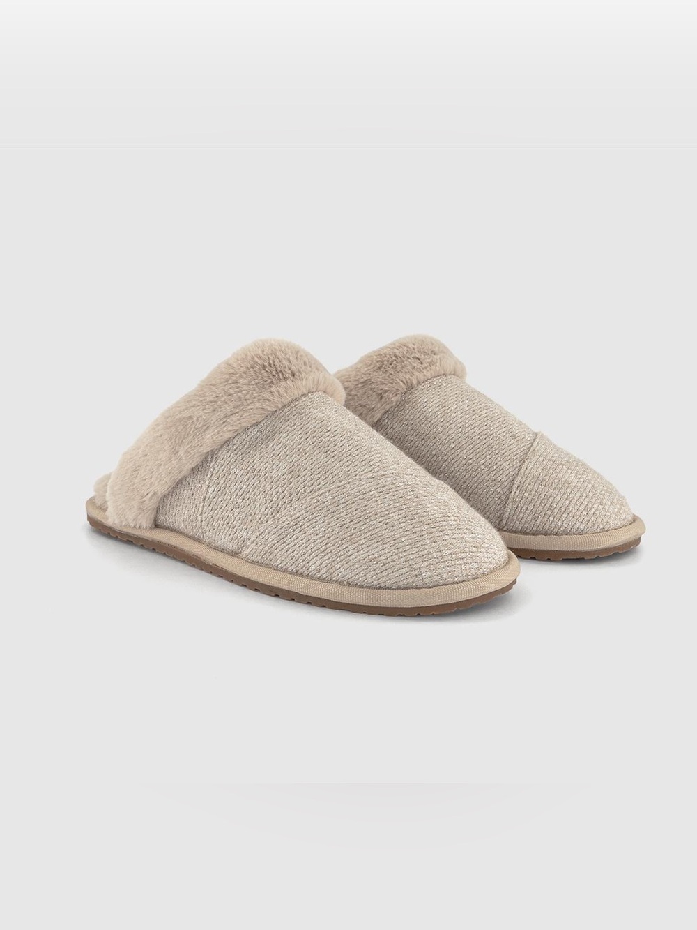 NIB TOMS Valerie Oatmeal Sparkle Knit Faux Fur Lined Slippers. Size 11